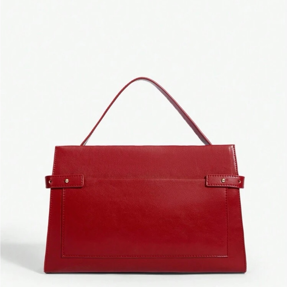 Red Top Handle Tote Bag Classic Square Bag - Picture 6 of 7